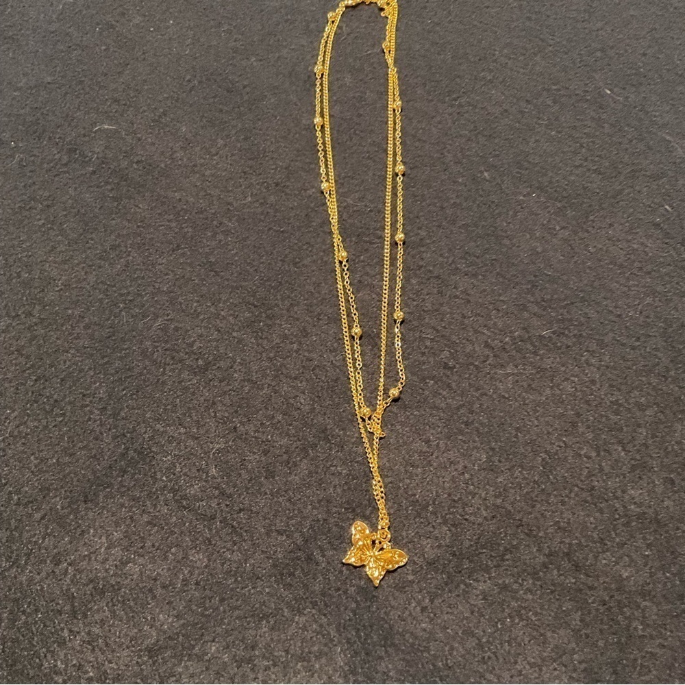 GOLD tone Double Chain Necklace with Butterfly 🦋 Pendant